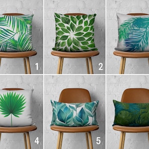 Blue & Green Leaves Throw Pillow Cover, Tropical Leaf Design Lumbar Cushion Cover, Botanical Leafy Pattern Pillow Case, Any Size Pillow