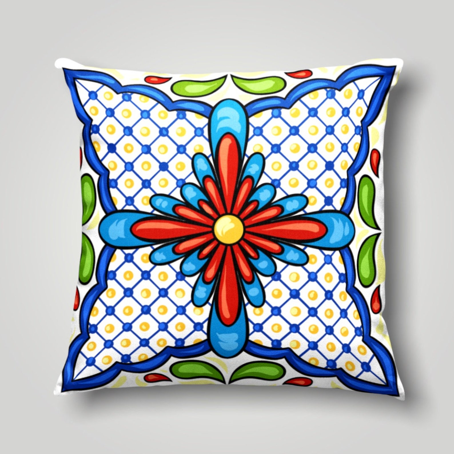 Colorful Tile Pattern Pillow Case Spanish Tiles Pillow Cover Etsy