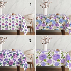 Hydrangea Flowers Tablecloth, Purple Lavender Watercolor Flower Design Tablecloth, Floral Spring & Sumer Tablecloth, Chic Dining Room Decor