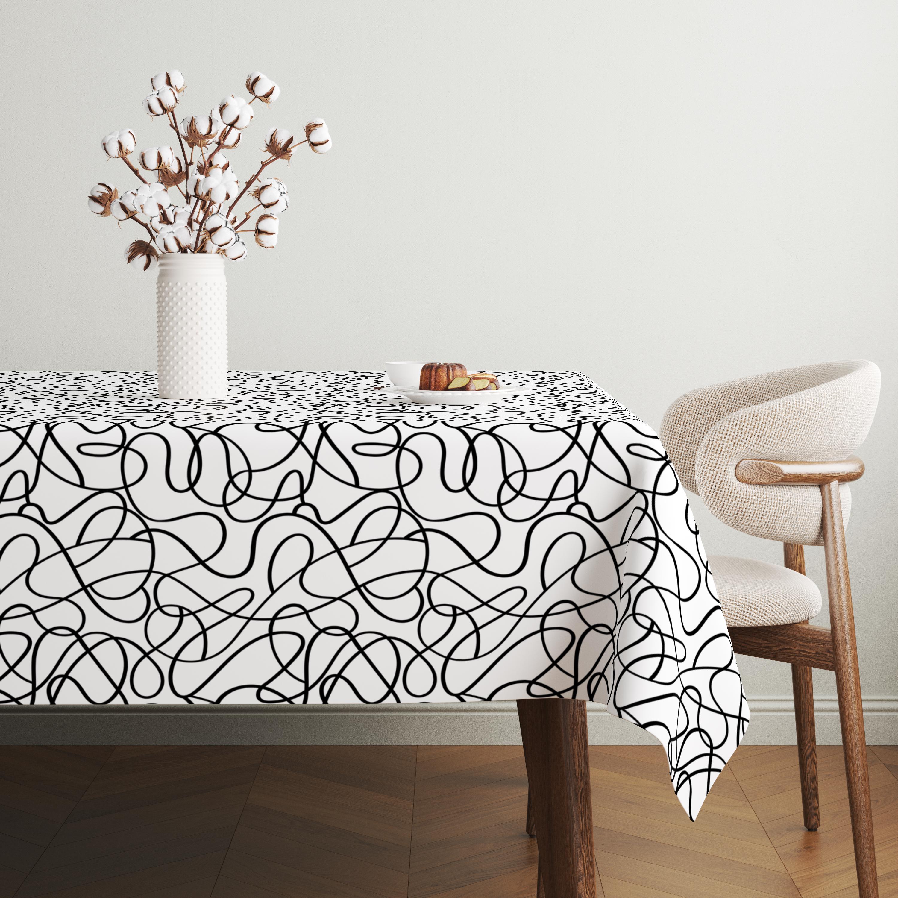 Tablecloth Line Drawing One Line Drawing Tablecloth, Black & White Modern Abstract Tablecloth ...