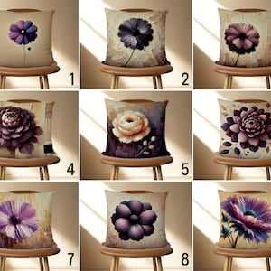 Floral Purple Accent Pillow Case, Spring Summer Flowers Throw Pillow Cover, Purple & Beige Cushion Cover, Any Custom Size, Living Room Decor