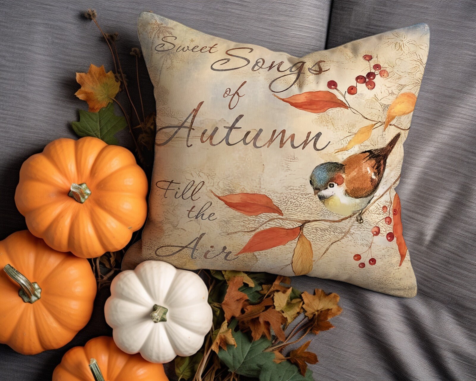 Cozy Fall Pillow Cover Autumn Cushion Cover Fox Owl Bird Throw Pillow Case Dry Tree Leaves Decor Thanksgiving Gift Any Size Only Cover Etsy