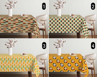 Mid Century Modern Tablecloth, Abstract Geometric Retro Tablecloth, Boho Nostalgic Tablecloth, Dining Room Decor, Eclectic Home Decor