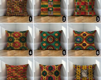 Vibrant African Print Cushion Case, Boho Geometric Accent Pillow Cover, Ethnic Home Decor