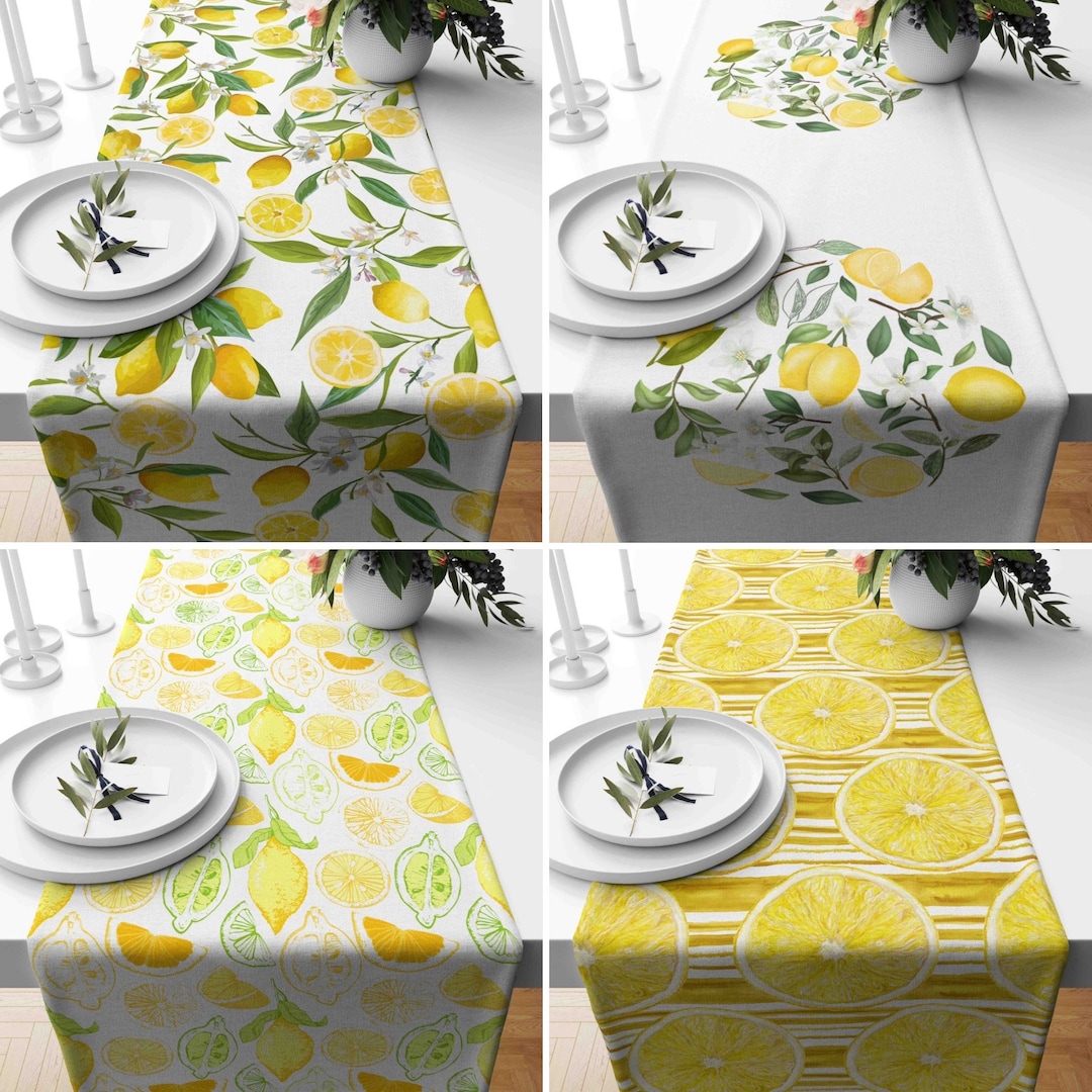 Lemon Art Table Runner Lemon Slices & Branches Table Runner Etsy