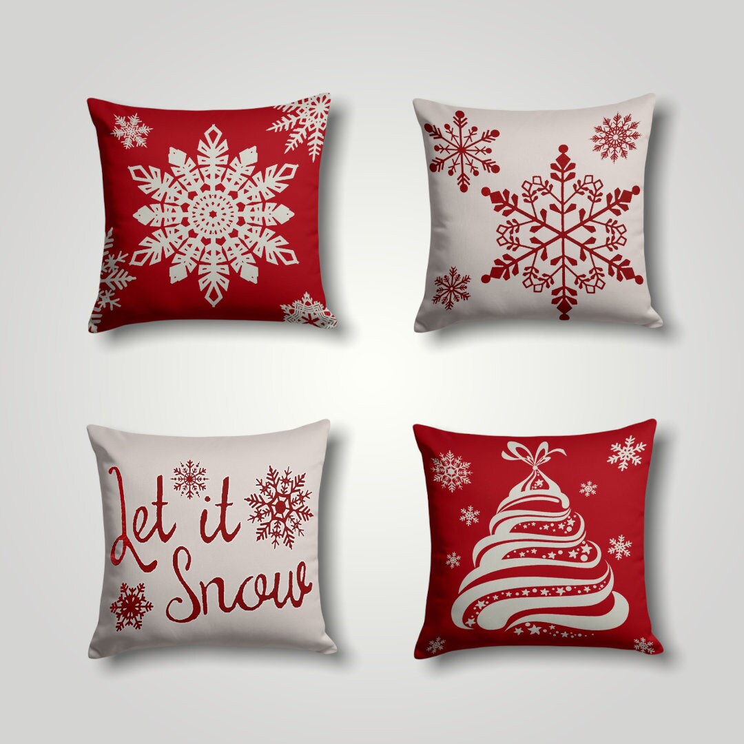 Snowflake Pillow Cover Red Winter Pillow Case Christmas Etsy