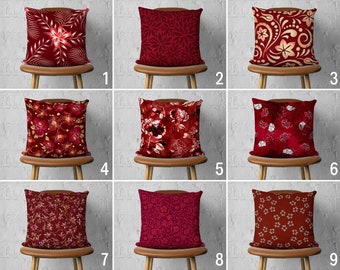 Capa de Almofada Floral Vermelho Claret, Capa de Almofada Flores Borgonha, Capa de Almofada Vermelho Bordeaux, Decoração de Fazenda Cor Marrom, Almofada de Qualquer Tamanho