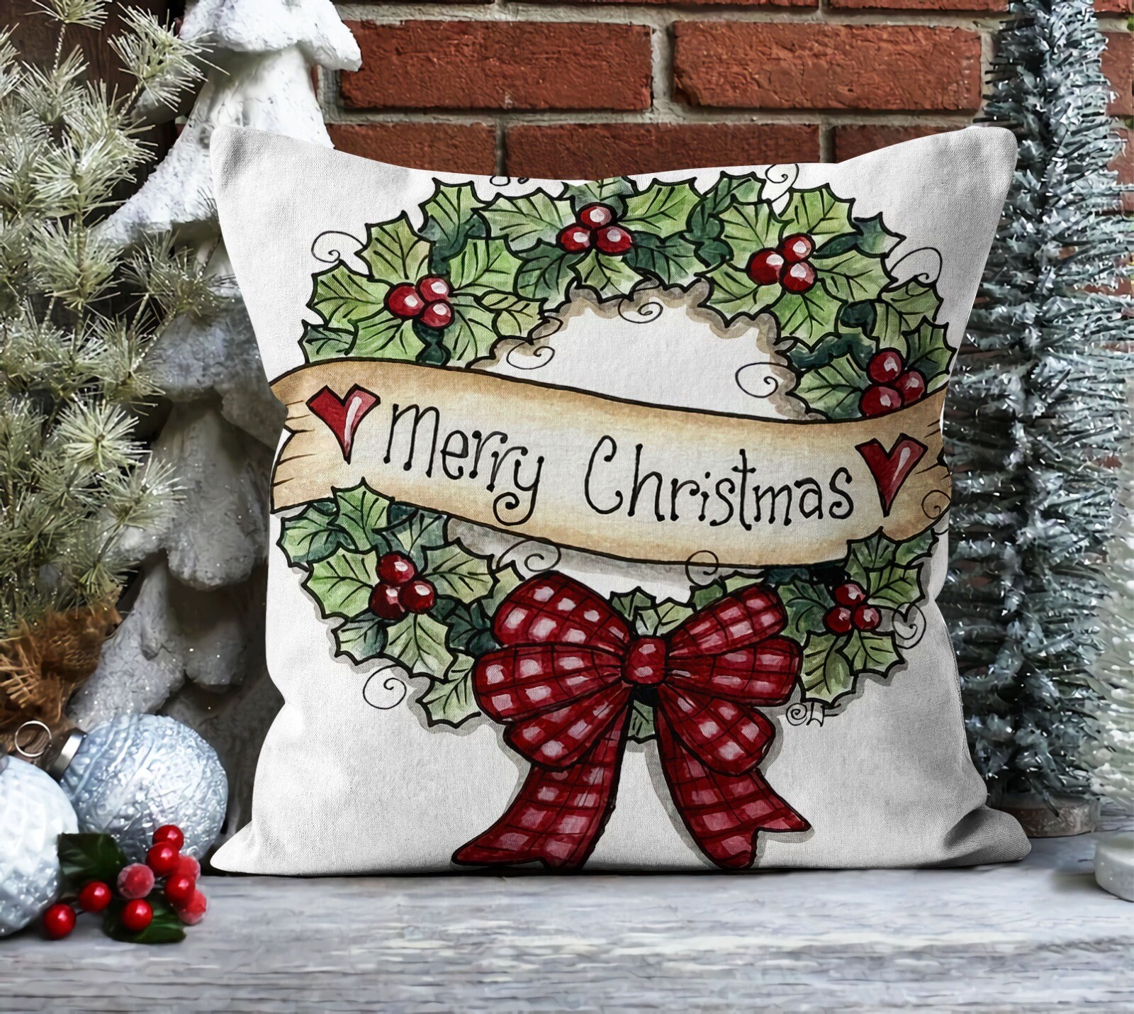 Winter Throw Pillow Cover, Cozy Christmas Cushion Cover, Pine Tree ...