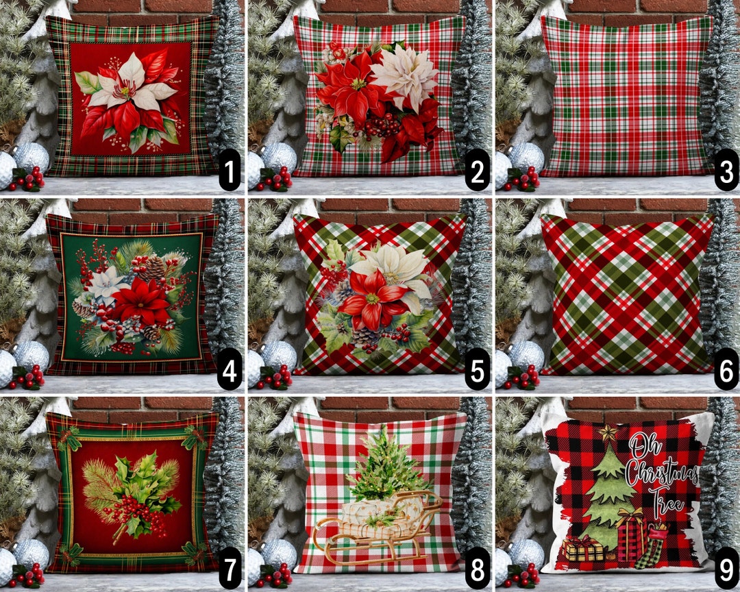 Red Green Plaid Christmas Pillow Cover, Tartan Pattern Holiday Throw ...