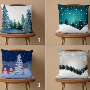 Copertura per cuscino Notte innevata e albero di pino, Copertura per cuscino invernale blu scuro, Federa di Natale, Regalo di Capodanno, Arredamento dell'appartamento, 20x20 18x18