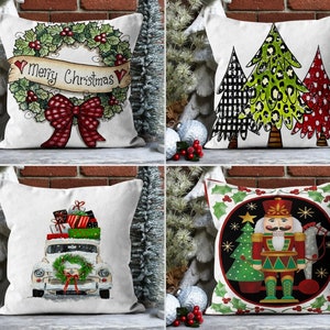 Fodera per cuscino invernale, accogliente fodera per cuscino natalizio, federa con design di albero di pino e ghirlanda, decorazioni per la casa di Natale, Capodanno 18x18, 20x20