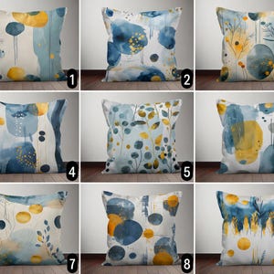 Abstract Blue Yellow Pillow Case, Modern Watercolor Shapes Cushion Cover, Boho Minimalist Art Throw Pillow Cover, Scandinavian Home Decor