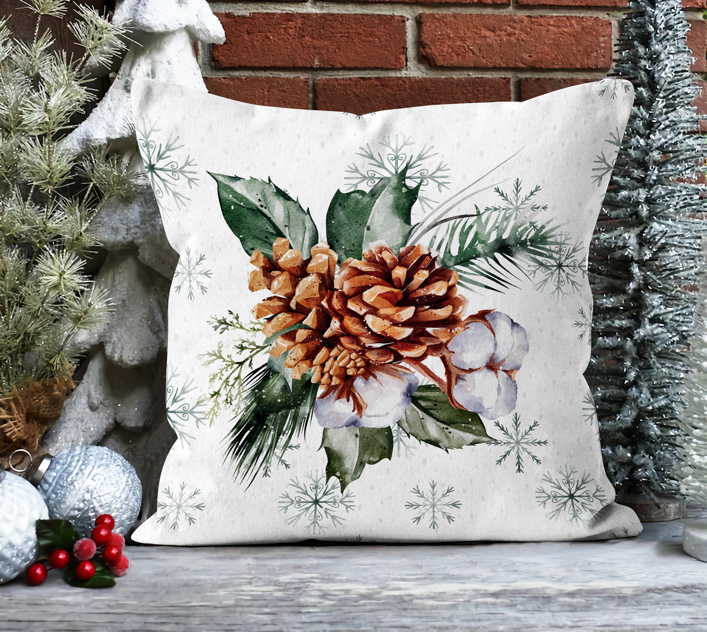 Pine Cone Design Throw Pillow Cover, Green Brown Pine Tree Pillow Case ...
