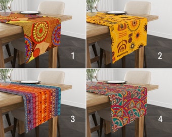 Ethnic Design Table Runner, Vivid Yellow Orange African Style Runner, Southwestern Kitchen Tablecloth, Boho Home Decor, Any Size Runner
