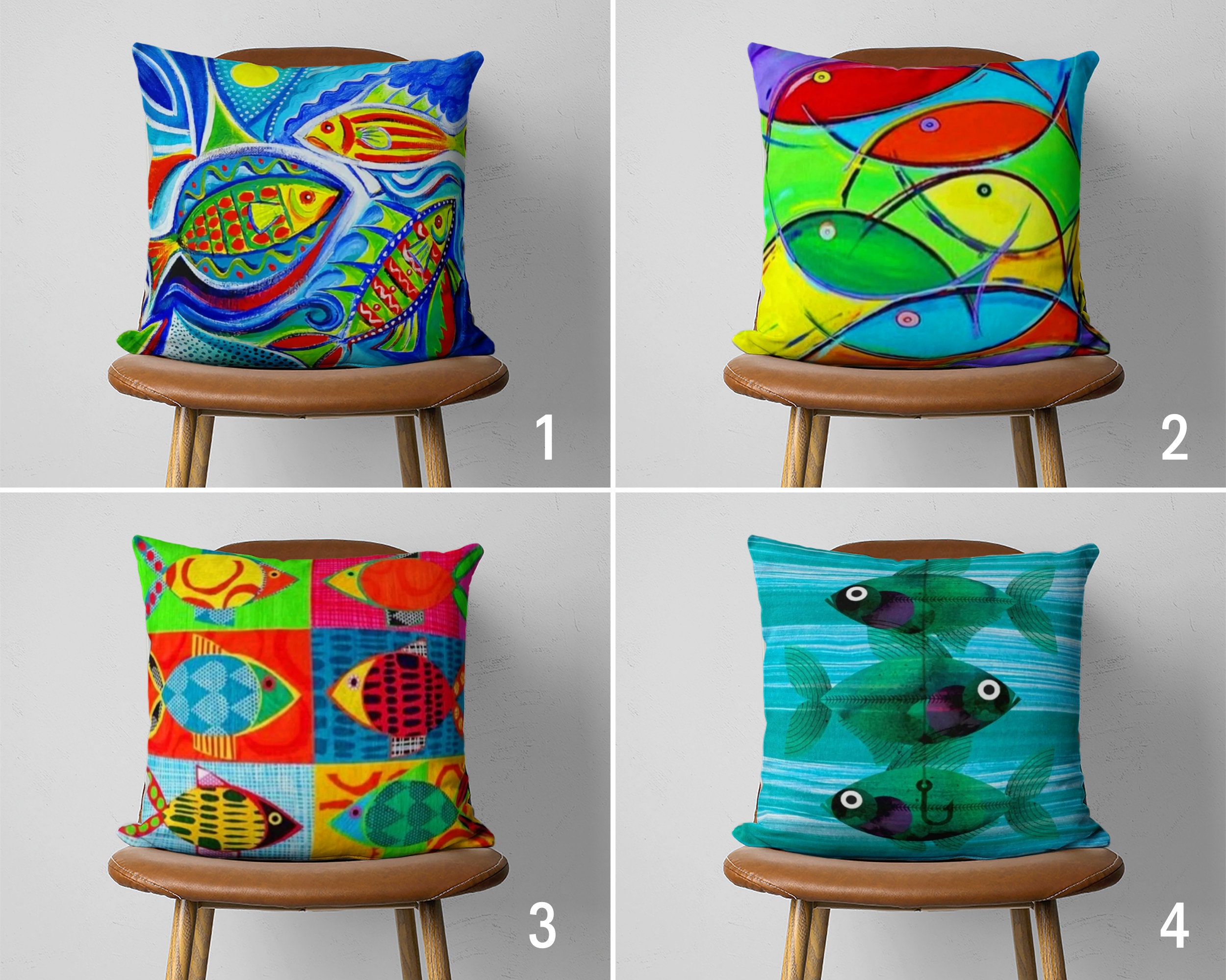 Colorful Fish Pillow Case Vivid Coastal Cushion Cover Etsy