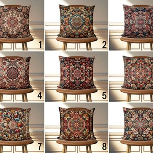 Turkish Rug Design Throw Pillow Cover, Boho Carpet Design Accent Pillow Case, Ethnic Digital Print Cushion Cover, Farmhouse Decor, Any Size