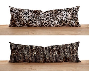 Leopard Print Lumbar & Body Pillow Cover, Animal Print Bolster Pillow Case, Oversized Long Pillow Cover, 16x24 20x28, Any Size Pillow