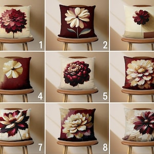 Maroon Floral Luxury Throw Pillow Cover, Big Claret Red Flowers Accent Pillow Case, Handmade Burgundy Cushion Cover, Living Room Decor,18x18