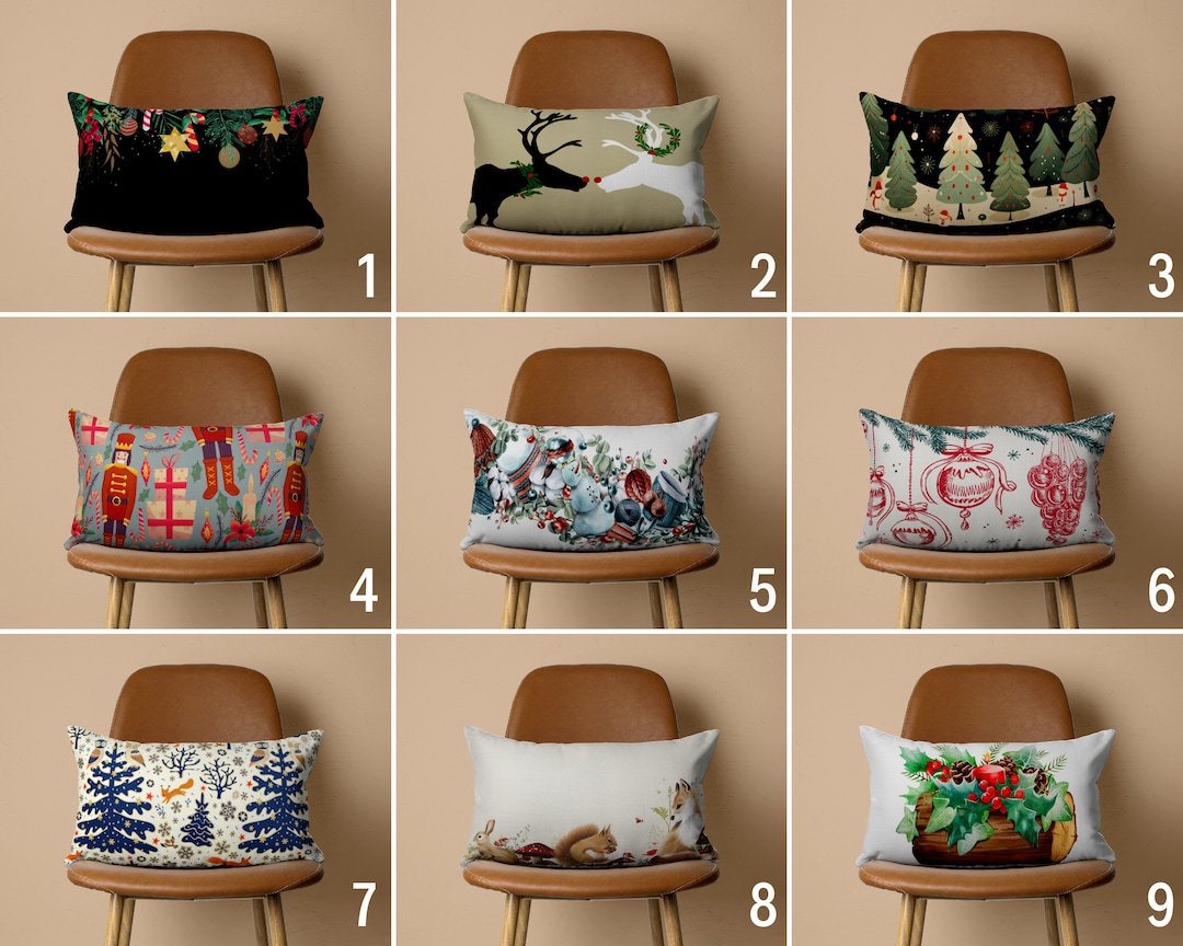 Winter Holiday Lumbar Pillow Cover, Cozy Christmas Pillow Case, Deer