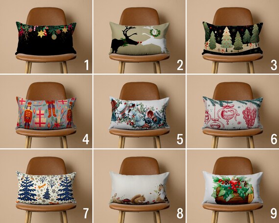 Winter Holiday Lumbar Pillow Cover Cozy Christmas Pillow Case Deer Pine Tree Cushion Cover Christmas Ornament Design Any Size 12x20 Etsy
