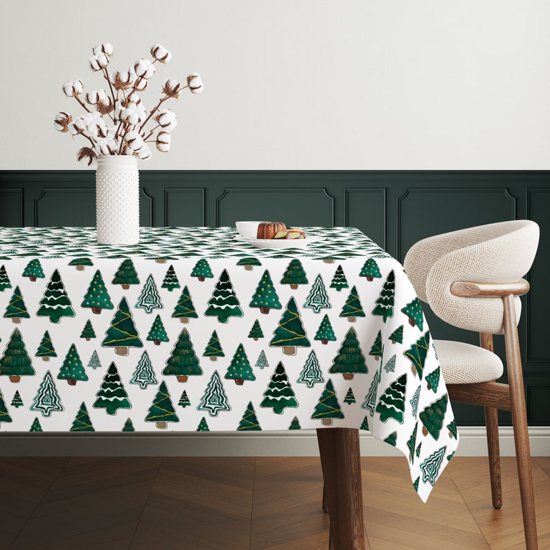 Pine Tree Design Winter Tablecloth, Christmas Tree Tablecloth, Dining