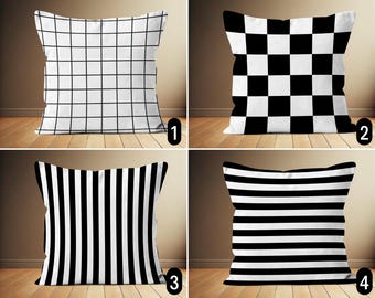 Gestreiftes und kariertes Muster Kissenbezug, Schwarz-Weiß-Gitterdesign-Kissenbezug, minimalistischer Kissenbezug, moderner Dekokissenbezug
