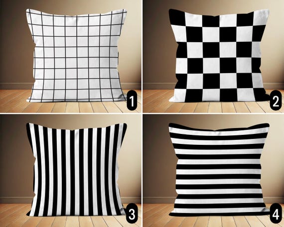 Gestreiftes und kariertes Muster Kissenbezug, Schwarz-Weiß-Gitterdesign- Kissenbezug, minimalistischer Kissenbezug, moderner Dekokissenbezug