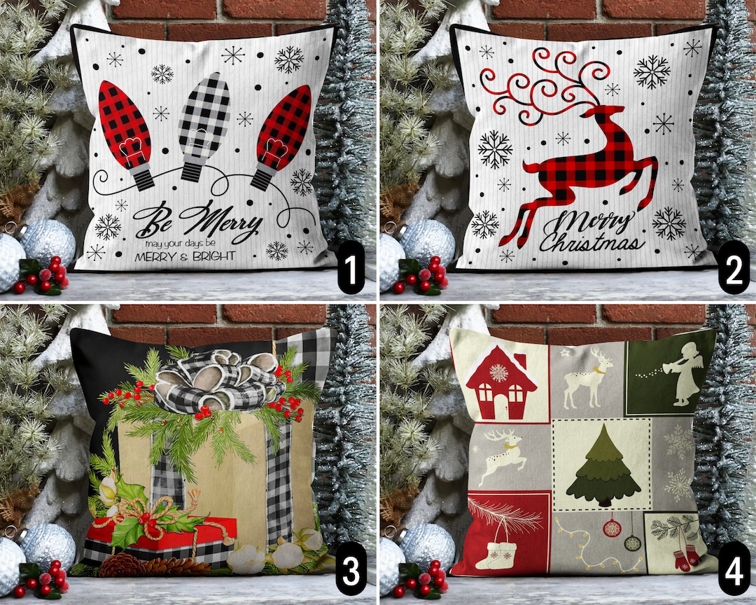 Check Pattern Christmas Pillow Cover, Holiday Cushion Cover, Merry