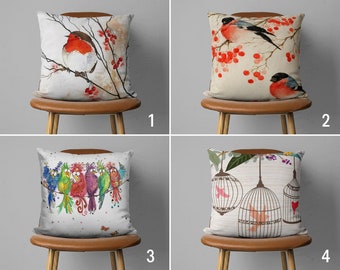 Little Cute Birds Pillow Cover, Colorful Sparrow Cushion Cover, Bird Design Home Decoration, Cute Animals Pillow Case, Any Size Cushion