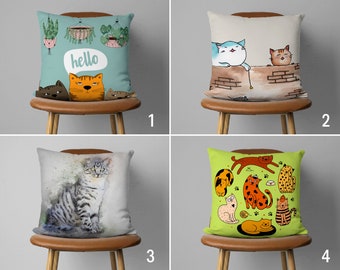 Funny Cats Pillow Cover, Cute Cats Cushion Cover, Dorm Bedroom Pillow Case, Euro Sham Cover, Any Custom Size, Couch Throw Pillow Cover