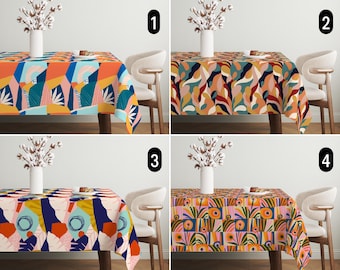 Modern Abstract Tablecloth, Colorful Geometric Contemporary Tablecloth, Vibrant Boho Eclectic Custom Table Cover, Unique Dining Room Decor