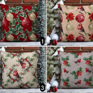 Gioiosa copertura per cuscino natalizio, palline di ornamento natalizio e copertura per cuscino con uccelli rossi, federa per cuscino natalizio, arredamento Noel, arredamento per la casa invernale