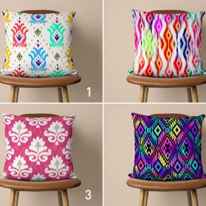 Colorful Vivid Ikat Print Pillow Cover, Pink Ethnic Pillow Case, Ikat Pattern Cushion Cover, Farmhouse Decor, All Sizes Pillow, 20x20 18x18