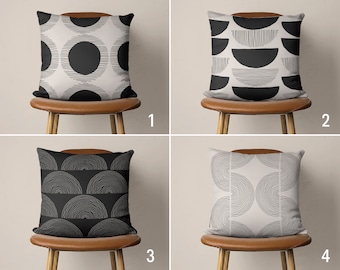 Mid Century Abstract Pillow Cover, Modern Throw Pillow Case, Boho Circles & Lines Cushion Cover, Apartment Decor,Any Size Pillow, Cover Only