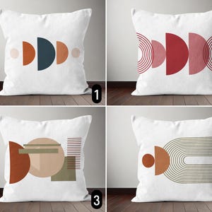 Retro Abstract Throw Pillow Case, Geometric Mid Century Modern Pillow Cover, Boho Minimalist Semicircles & Lines Cushion Cover, Cozy Decor