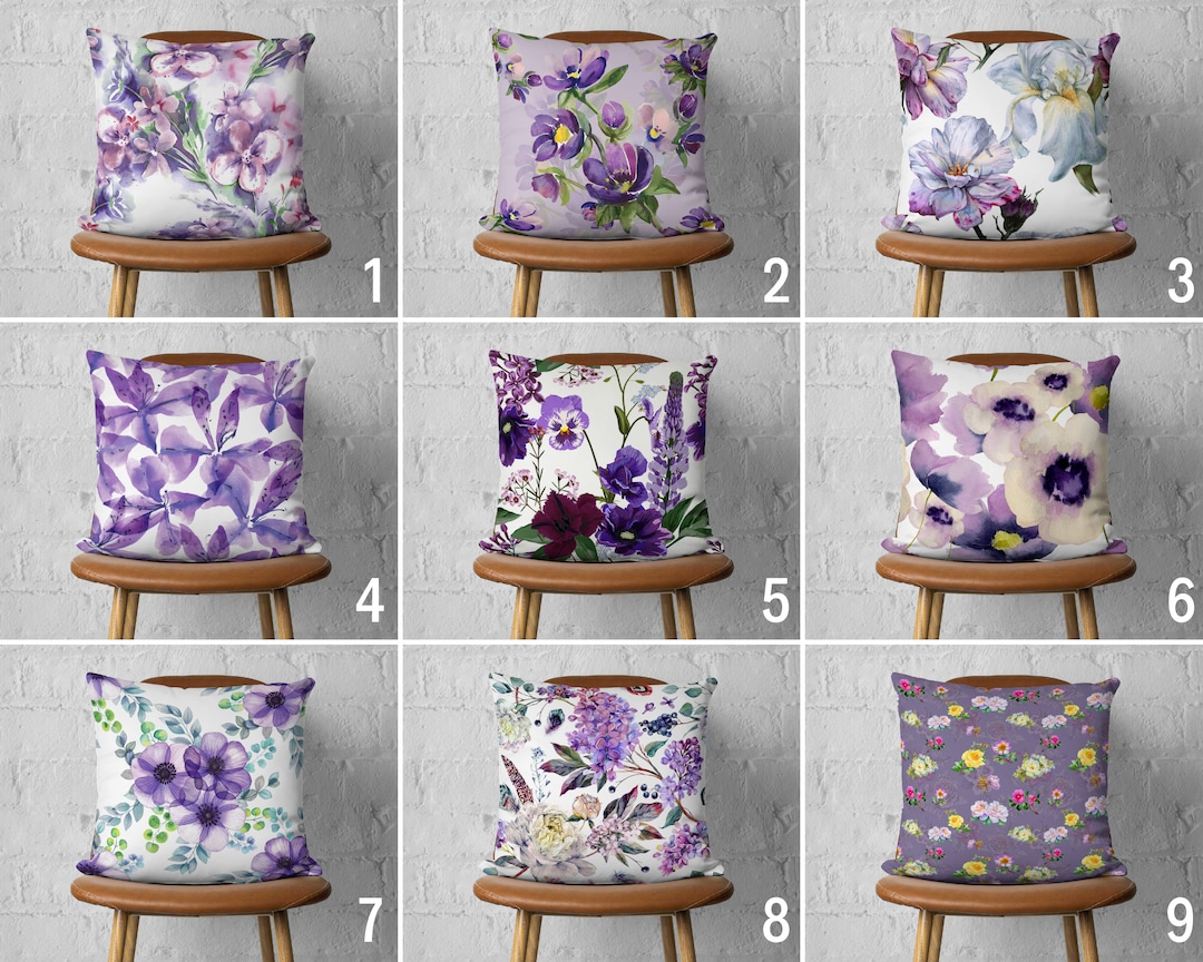 Purple Flowers Pillow Case, Floral Spring Pillow Cover, Lilac Color Summer Cushion Cover
