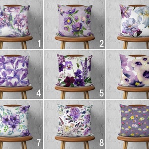 Lila Blumen Kissenbezug, Floral Frühling Kissenbezug, Lila Farbe Sommer Kissenbezug, personalisierte Kissen, Wohnzimmer Dekor, 20x20