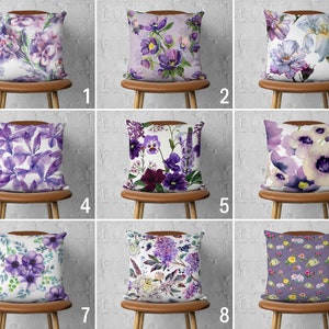 Purple Flowers Pillow Case, Floral Spring Pillow Cover, Lilac Color Summer Cushion Cover, Personalized Pillow, Living Room Decor, 20x20