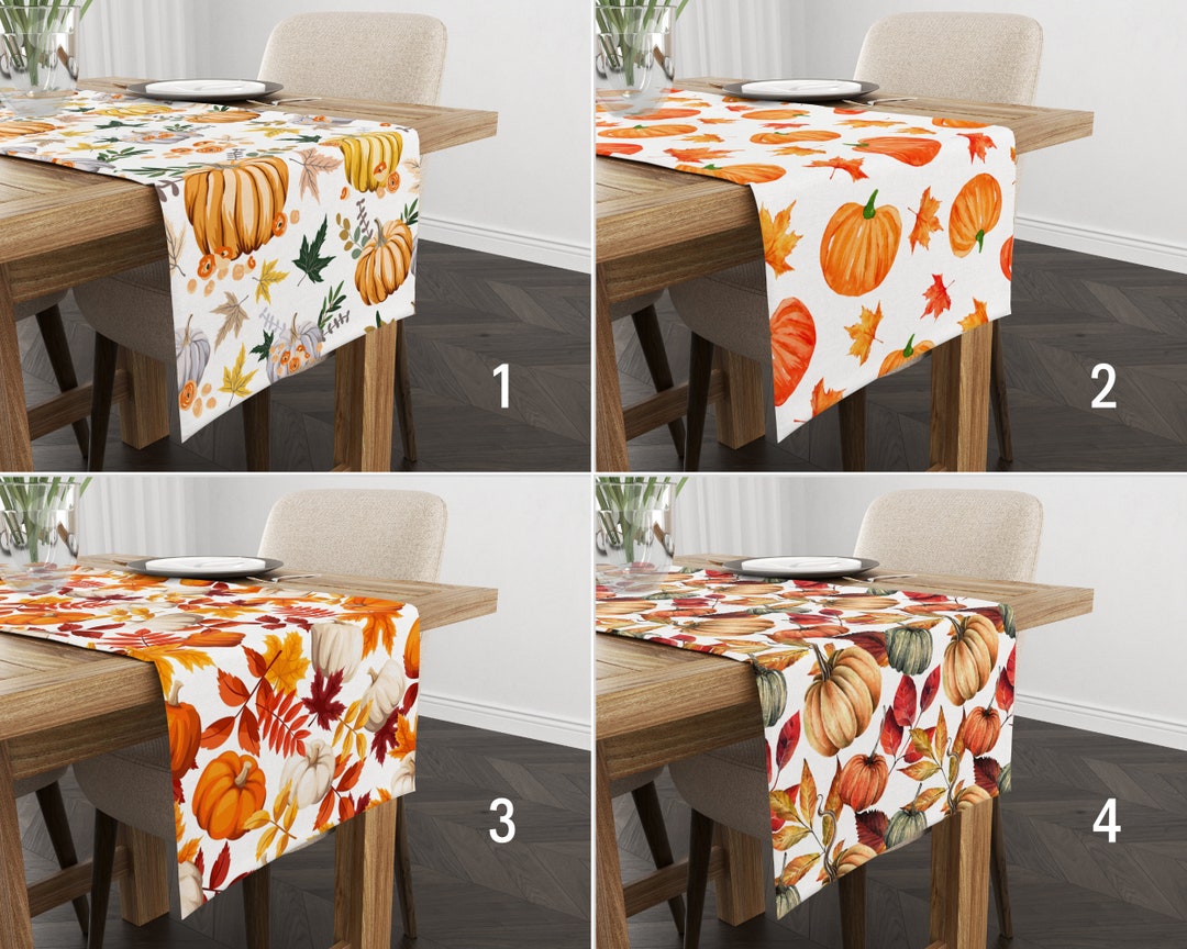 Pumpkins & Fall Leaves Table Runner, Orange Autumn Kitchen Runner ...