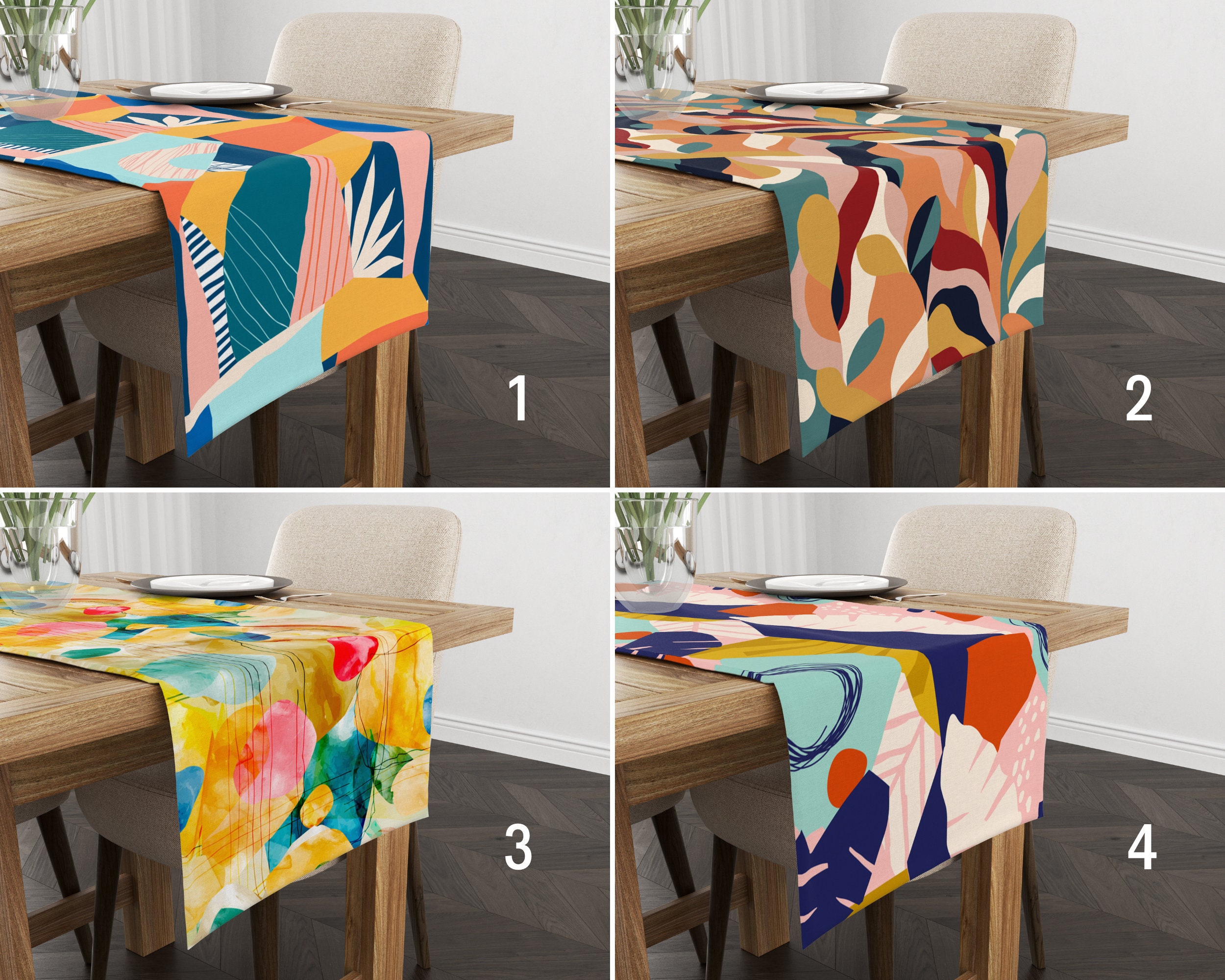 Assorted Table Runners Abstract Colorful Table Runner, Modern Multicolored Custom Table Runner ...