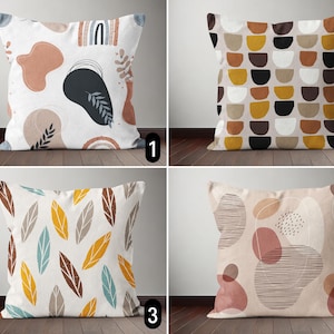 Abstract Boho Throw Pillow Case, Beige Pink Brown Yellow Organic Shapes & Leaves Pillow Cover, Modern Minimalist Cushion Cover, Cozy Decor