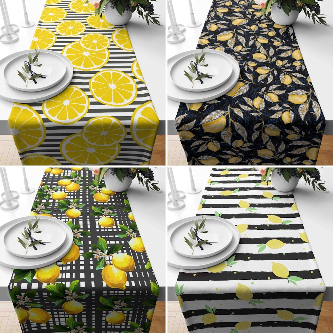 Black & Yellow Lemon Table Runner, Citrus Runner, Lemon Design
