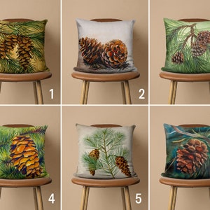 Pine Cone Throw Pillow Cover, Green Winter Tree Cushion Cover, Christmas Floral Pillowcase, New Year Gift, Any Size Pillow, 20x20 14x14
