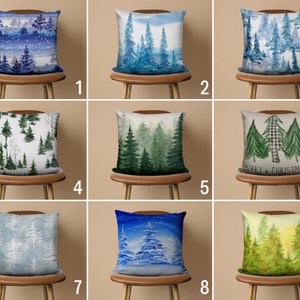 Copricuscino per foresta di pini blu e verde, Copricuscino per alberi di pino, Federa per cuscino in legno invernale, Tessile natalizio, Arredamento soggiorno, Regalo di Natale