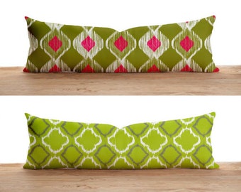 Capa de almofada lombar padrão Ikat, capa de almofada verde oliva, capa de almofada longa autêntica, 12x16, 12x18, 16x24, apenas capa