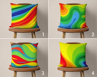 Couvertures d'oreiller colorées abstraites, couverture de coussin arc-en-ciel vif vif, oreiller décoratif n'importe quelle taille, décor vibrant à la maison, 18x18, 20x20, 24x24