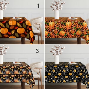 Boho Fall Pumpkins Tablecloth, Thanksgiving Tablecloth, Autumn Leaves Kitchen Table Decor, Dining Room Decor,Orange Pumpkins Decor, Any Size