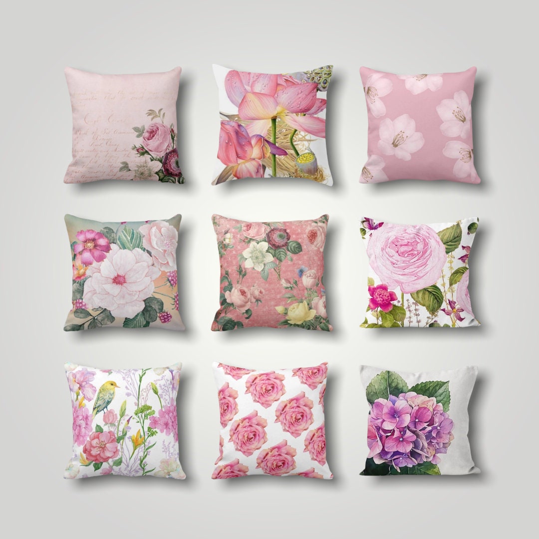 Pink Flowers Pillow Cover Floral Spring Pillow Case Pastel Etsy