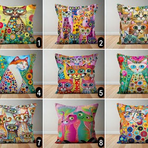 Kleurrijke katten sierkussenhoes, levendige abstracte moderne kittens kussensloop, heldere levendige schattige dierenkussensloop, woonkamerdecor