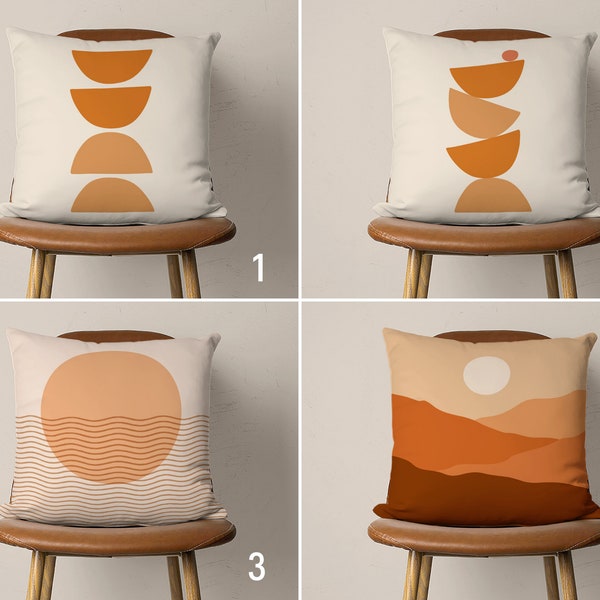 Boho Pillow Covers, Mid Century Modern Cushion Cover, Orange Tones Abstract Pillow Case, Living Room Decor, Any Size, 18x18, 16x16, 20x20